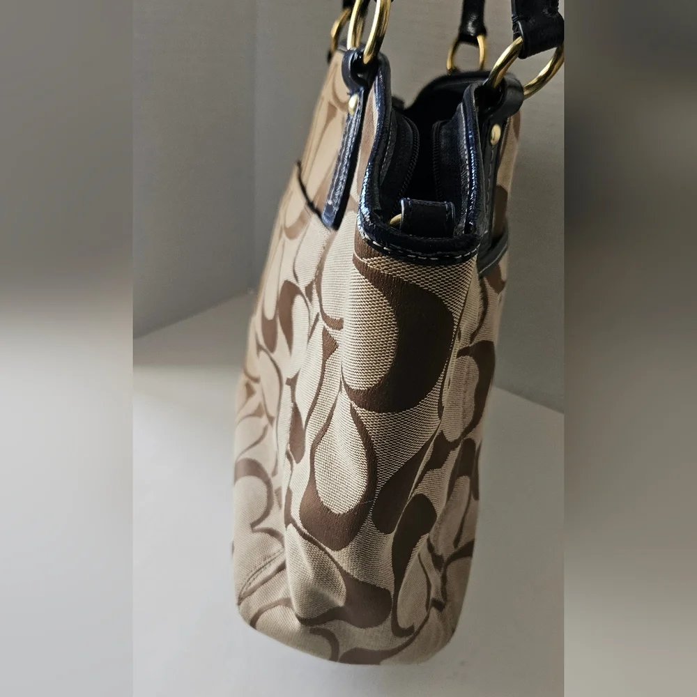 Coach Navy Signature‎ Stripe Pocket Tote Shoulder Bag